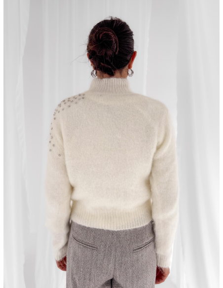 Rhinestone high-neck sweater