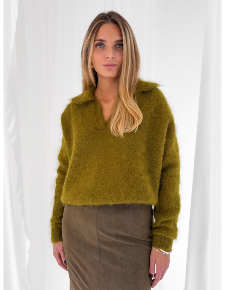 Maglione a polo in misto lana