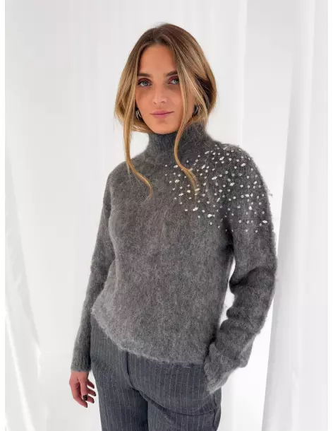 Maglione collo alto con strass