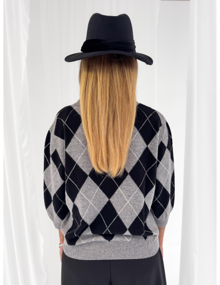 100% wool argyle polo sweater