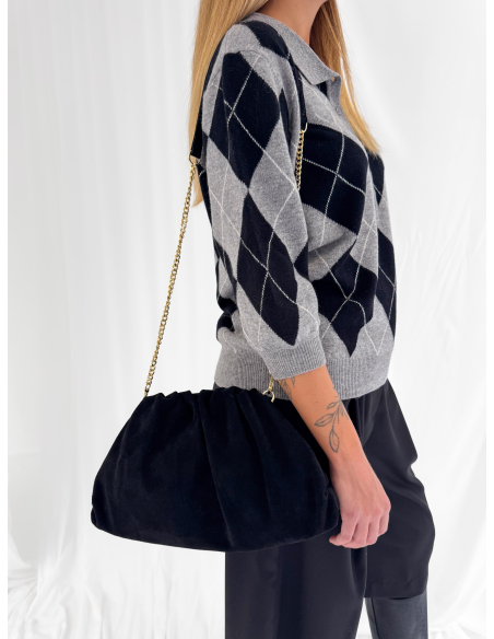 Cristy clutch nera in camoscio