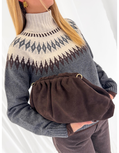 Cristy clutch cafè in camoscio