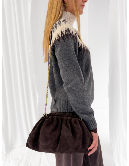 Cristy clutch cafè in camoscio