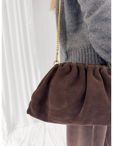 Cristy clutch cafè in camoscio