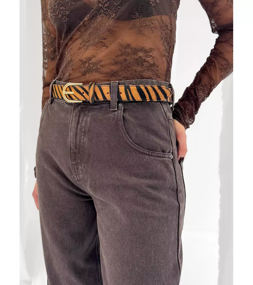 Animal-print calf-hair belt