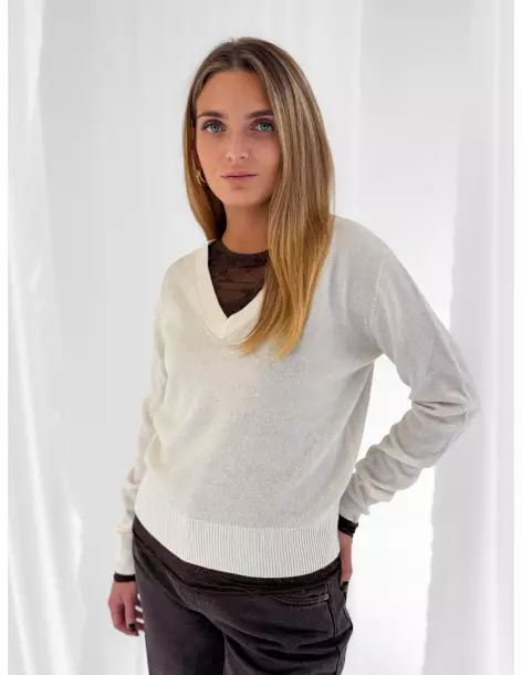 V-neck sweater in 100% wool