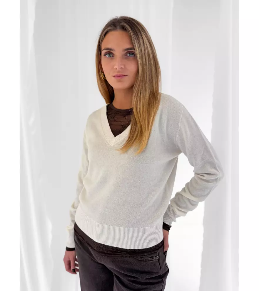Maglione scollo a V in 100% lana