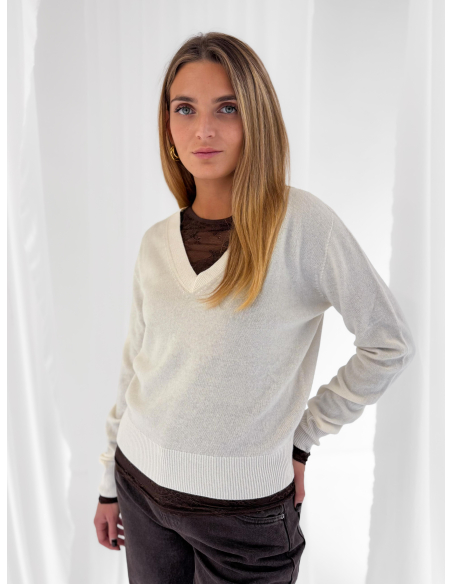 Maglione scollo a V in 100% lana
