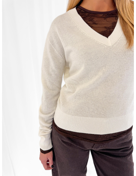 Maglione scollo a V in 100% lana