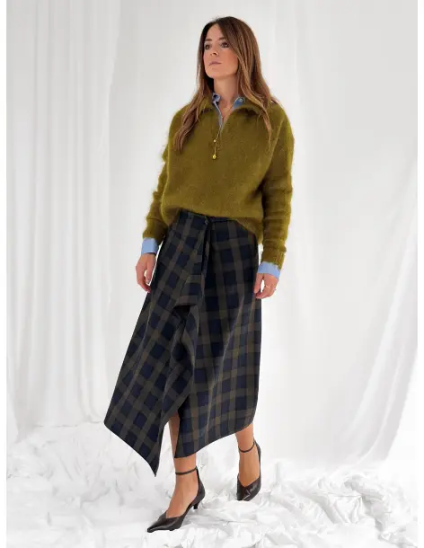 Checked wrap maxi skirt