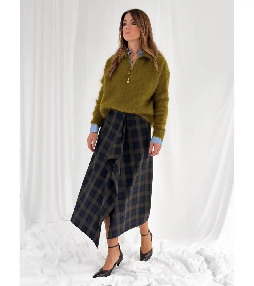 Checked wrap maxi skirt