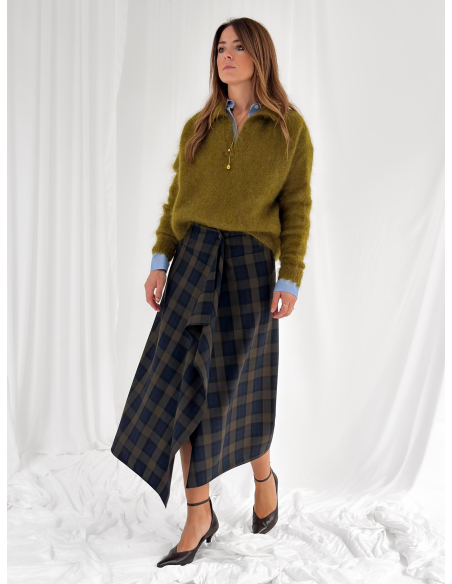 Checked wrap maxi skirt