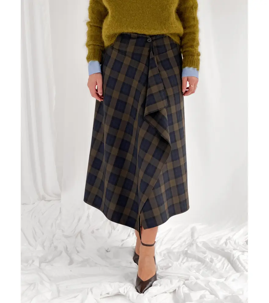 Checked wrap maxi skirt