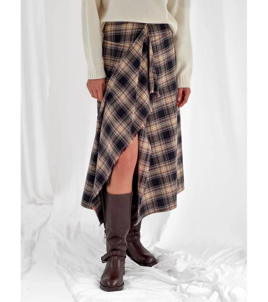 Checked flannel wrap maxi skirt