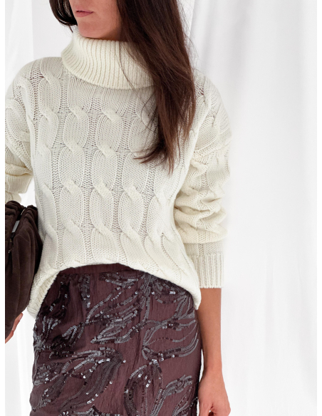 Cable-knit turtleneck sweater