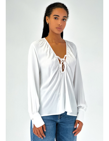 RUFFLED BLOUSE WITH DRAWSTRING