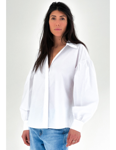 POPELINE SHIRT WITH PUFFED SLEEVES